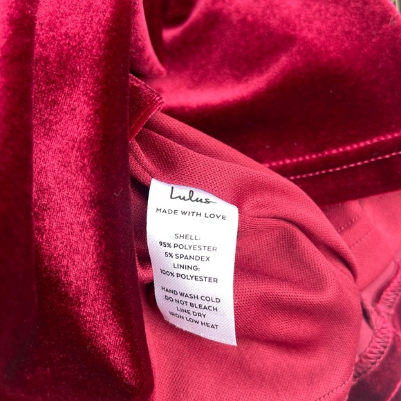 LuLus Velvet Make it Memorable Wine Red Puff Sleeve Bodycon Mini Dress Small - Picture 5 of 7